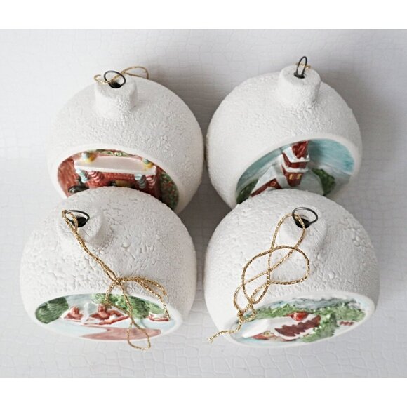 4 Vintage 1978 Porcelain Duncan Enterprises Cabin/Home Scene Christmas Ornaments - Picture 5 of 6
